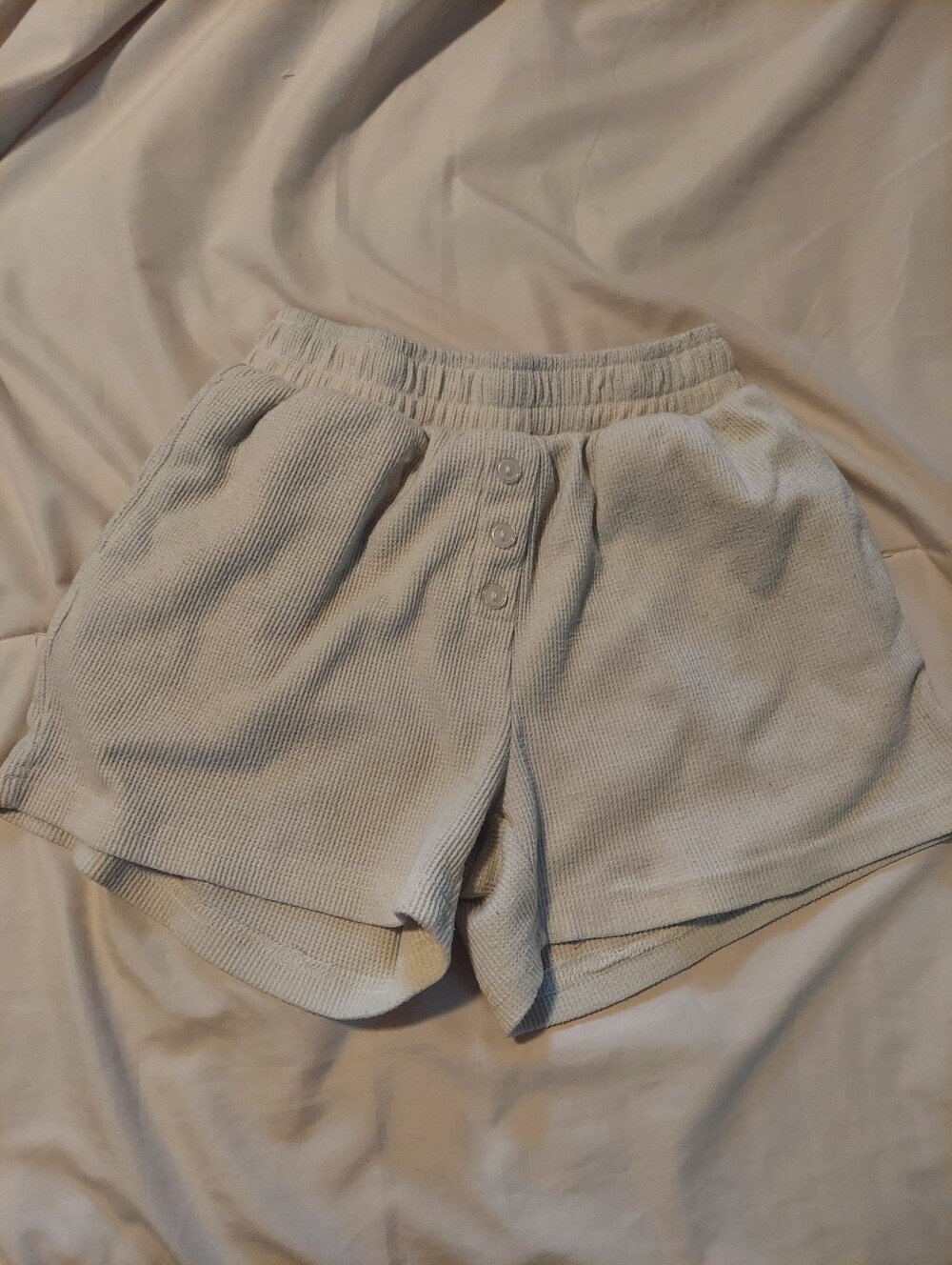 Better Together Waffle Knit Lounge Shorts Oatmeal Cream Size Small Henley Button